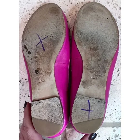 Kate Spade Pink Leather Ballet Flats Willia Bow Gold Spade Charm Shoes Sz 5.5 - Picture 11 of 13